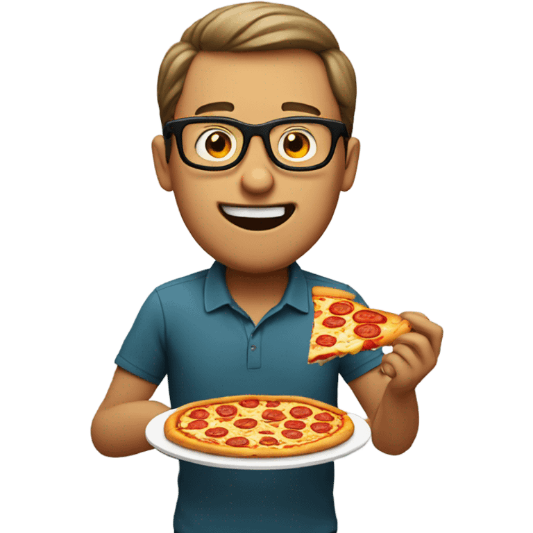 Guy in glasses eating pizza emoji