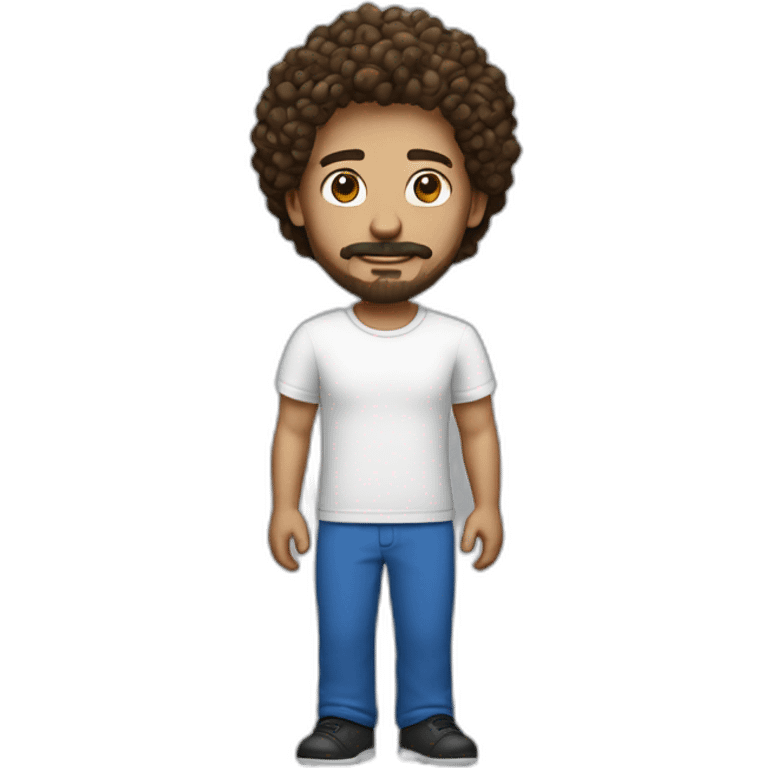 a white brown man with a small beard with a mustache with curly hair a wide white tshirt and wide blue pants emoji