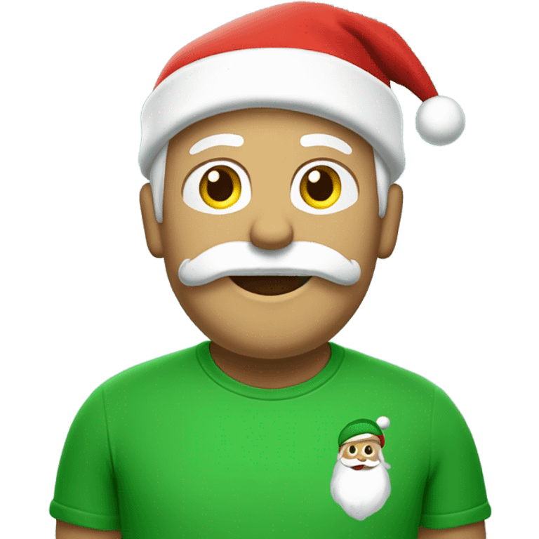 Santa wearing green t-shirt. The t-shirt has the words ‘Greenwich Health’ written in white letters  emoji