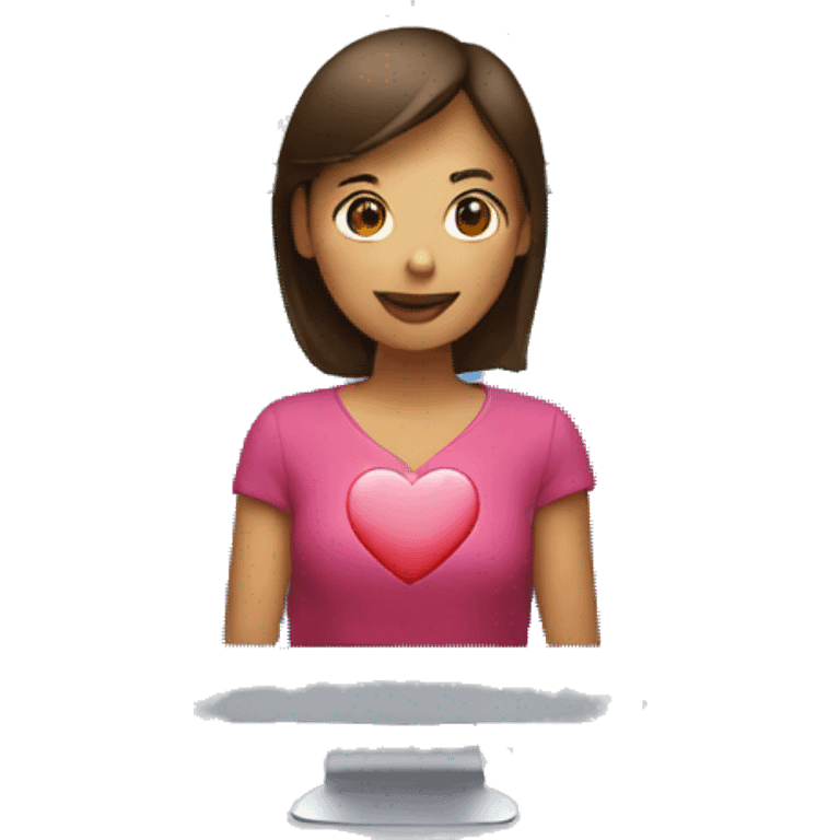 Woman at computer with hearts emoji