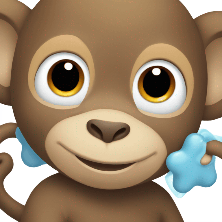 Light brown body, light blue eyes, baby monkey, jellycat stuffed animal emoji