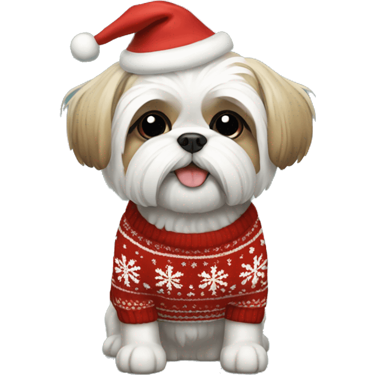 Shi tzu dog in Christmas sweater emoji