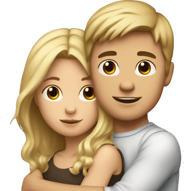 girl with brown hair hugging boy with blonde hair  emoji