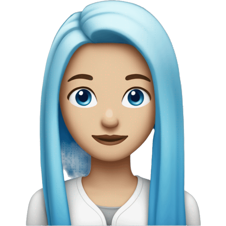 Emoji blue-haired woman with long straight hair with blue eyes emoji