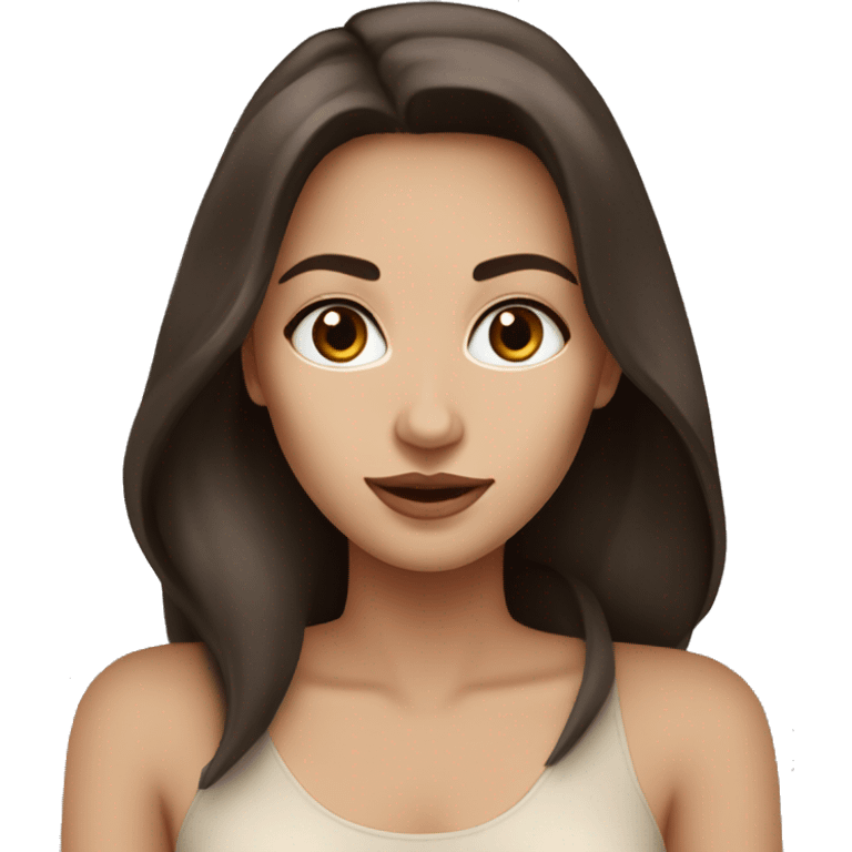 Beautiful woman, long dark brown hair, light beige skin, model emoji