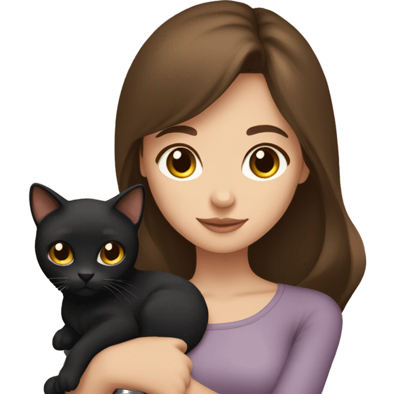 Brown hair and brown eyes girl holding black cat emoji