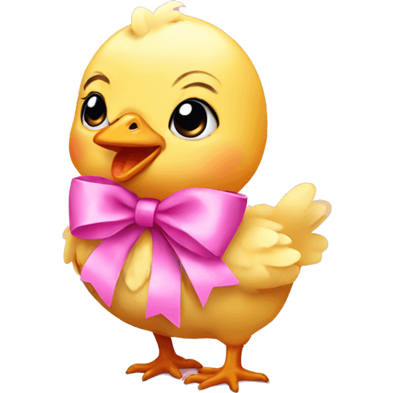 Baby chicken with pink bow emoji