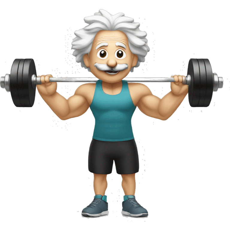 albert einstein happy in the gym with dumbells emoji