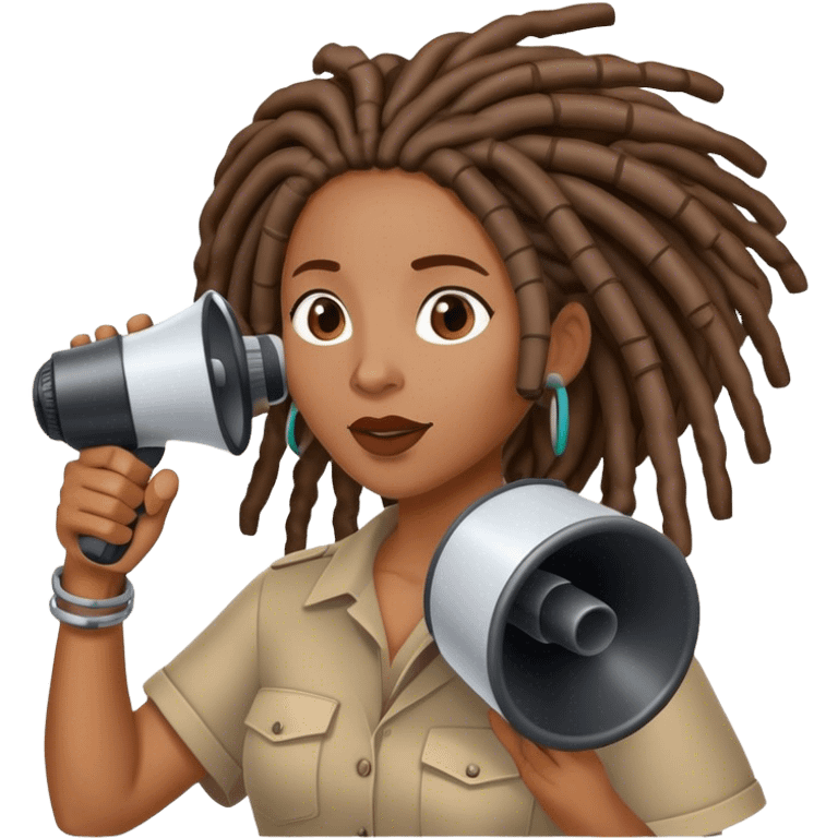 Black woman with locs with megaphone emoji