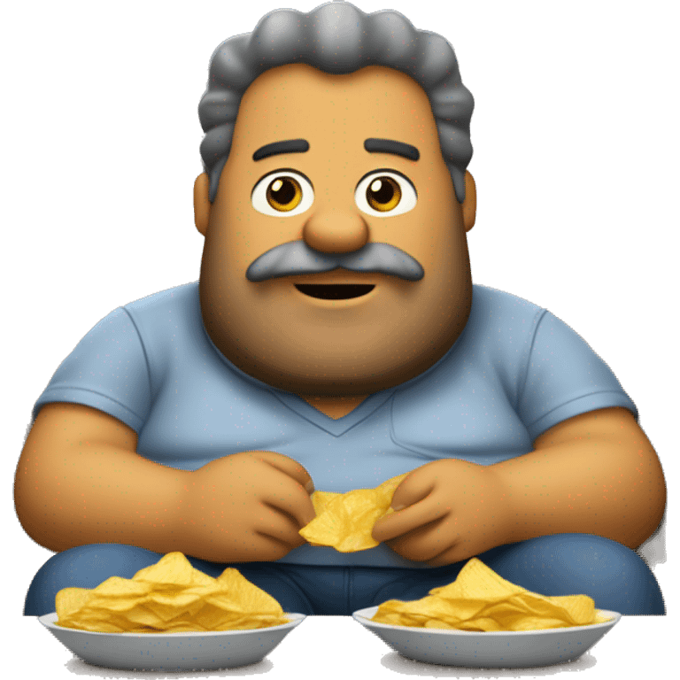 A fat dad sitting on the couch eating chips and watching Simpson’s with gray/brown hair and a brown beard emoji