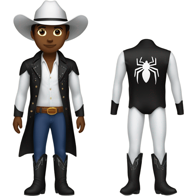 Kid with brown hair wearing black cowboy boots with white cowboy hat and Spider-Man pajamas  emoji