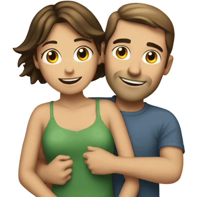 caucasian man hugging brunette girl emoji