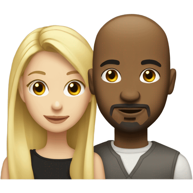 Blonde woman and black man who is bald with a goatee in love with each other  emoji