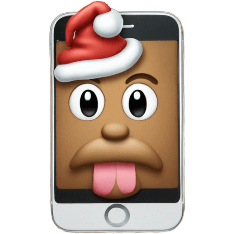 The original poop emoji on iPhone but wearing a Santa hat emoji