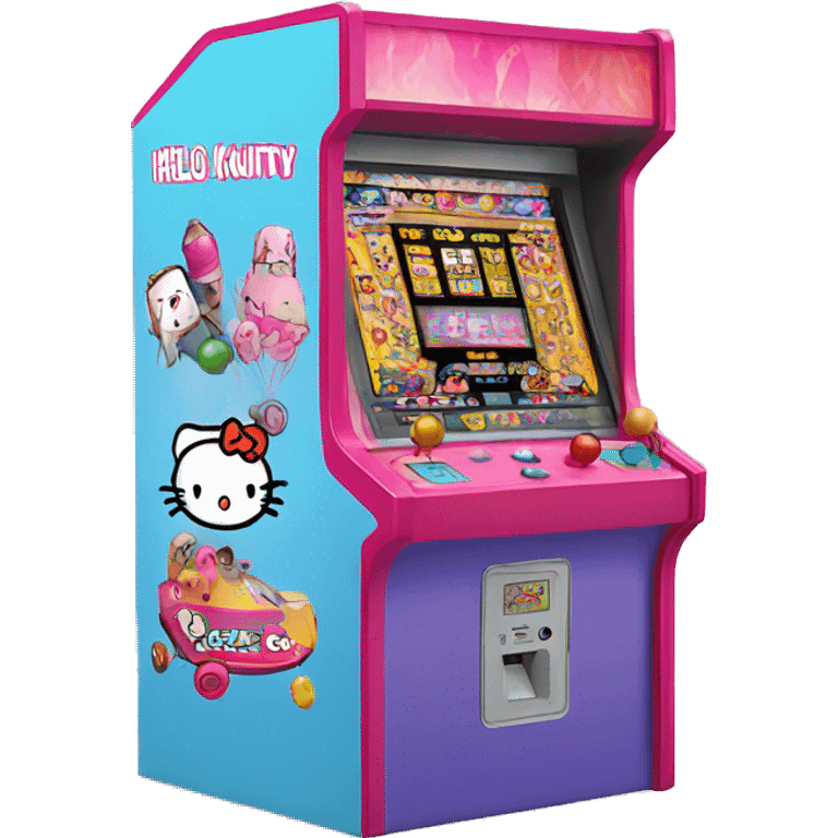 An arcade machine with hello kitty toys  emoji