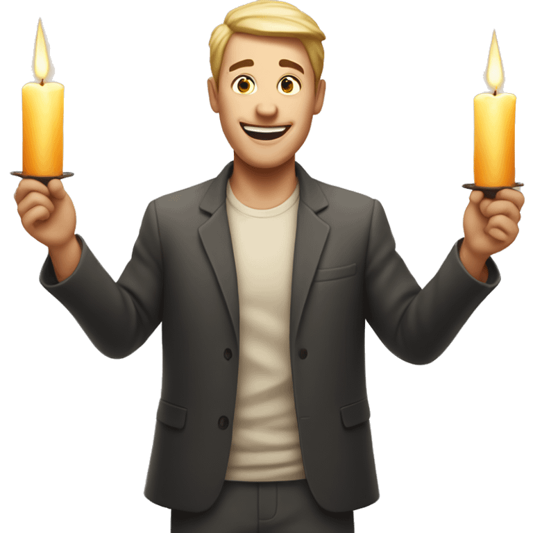 white skin man rejoices around candles burning emoji