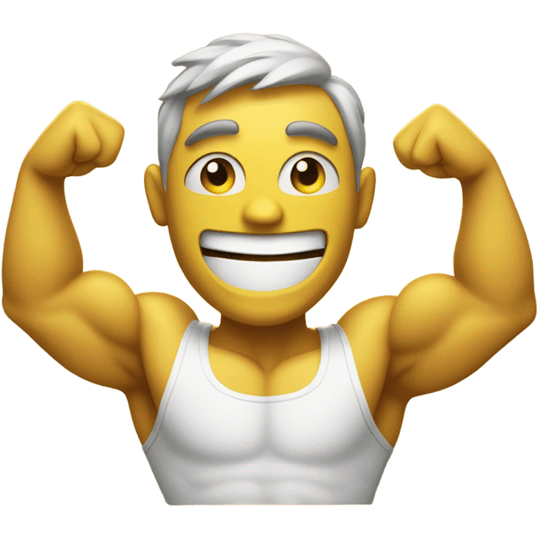 Smiling emoji with two flexing muscle arms emoji