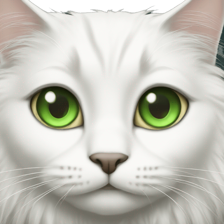 A white longhair cat, with green eyes emoji