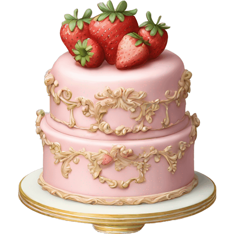 vintage rococo highly detailed pale pink cake with strawberries emoji