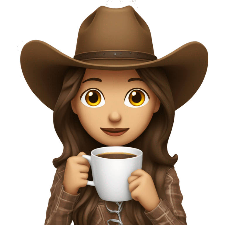 Cozy cowgirl wearing a cowboy hat sipping coffee. Brunette hair emoji