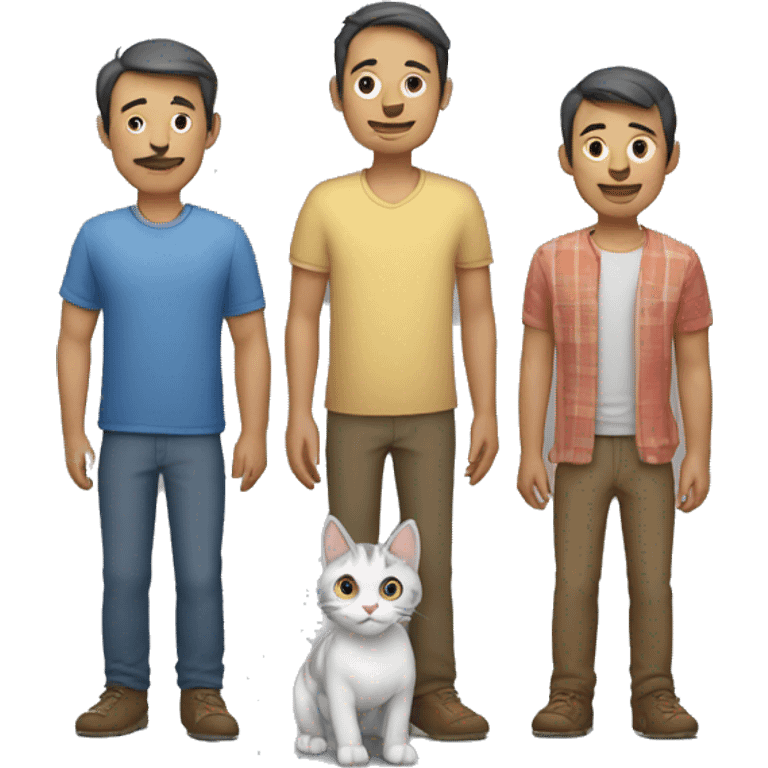 Familia de dos hombres y un gato gris emoji