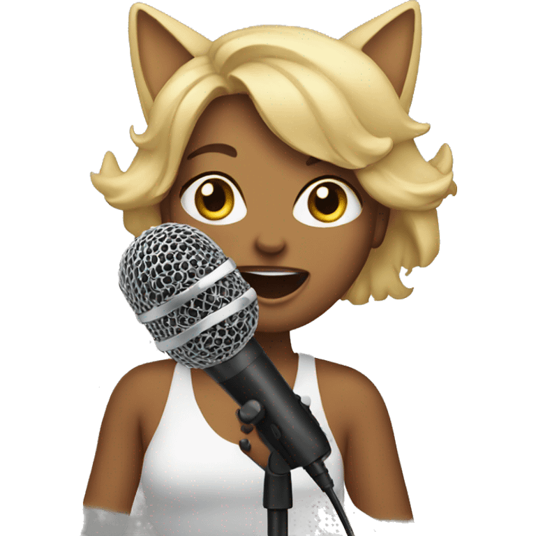 woman with cat's ears singing with a microphone  emoji