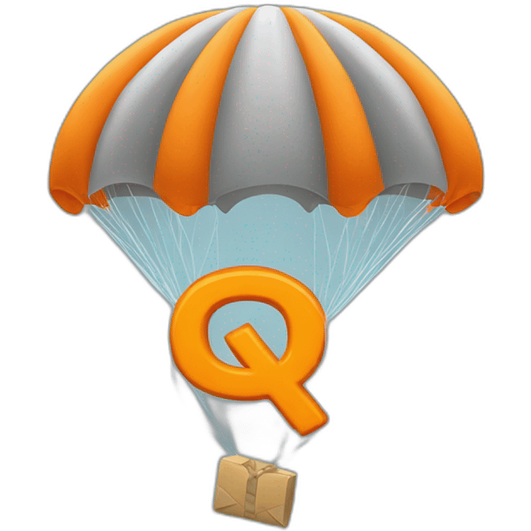 parachute and  orange letter Q emoji