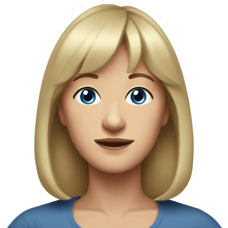 widow with blonde, shoulder length hair with bangs all across forehead, blue eyes,  60 years old, 180 pounds emoji