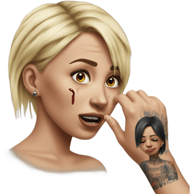 Hyper Realistic Beautiful tattooed woman crying pulling her boyfriends hand  emoji