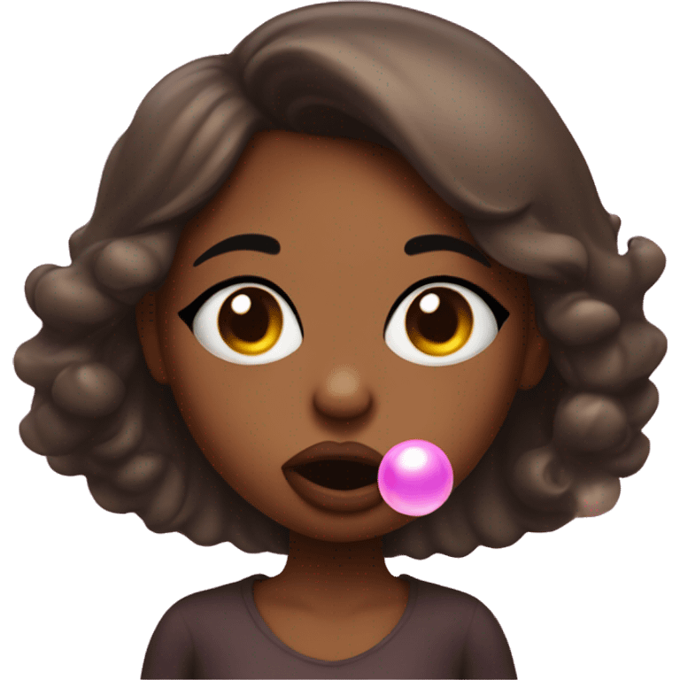 Sassy brown skin girl rolling her eyes blowing a bubble with gum emoji