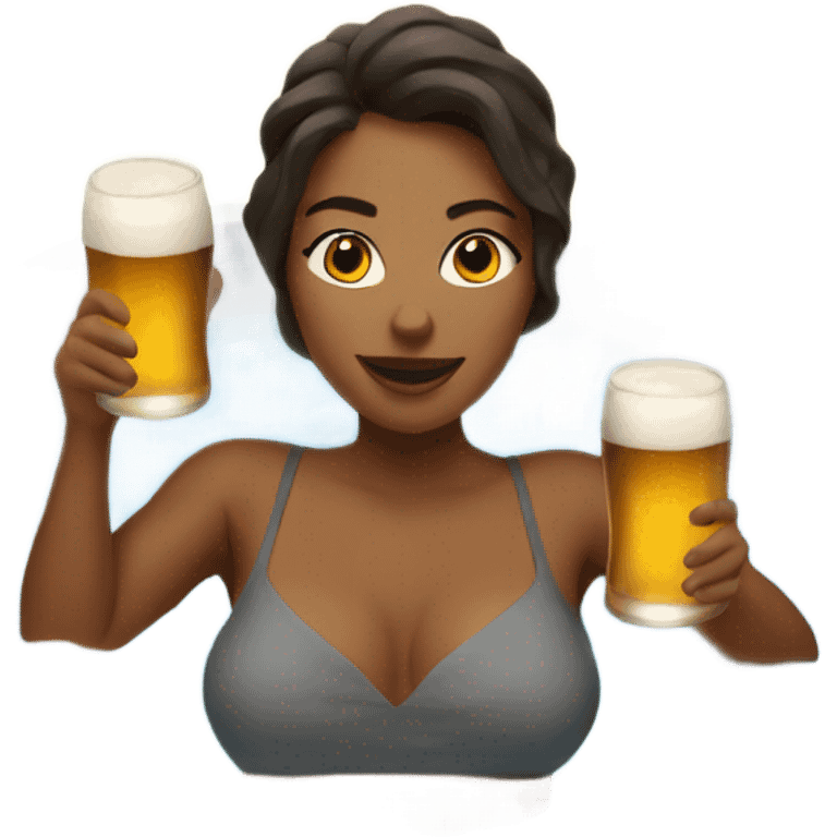 Female in hot tub with beer emoji