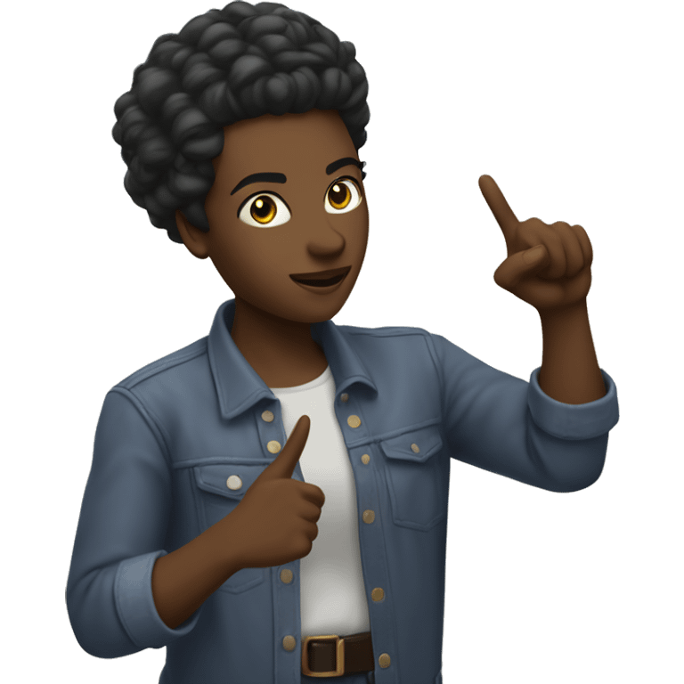 black masculine lesbian pointing out of the screen towards the viewer from the shoulders upwards emoji