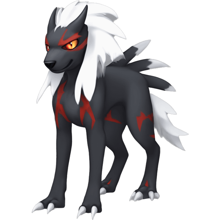 Black Cool Edgy Absol-Houndoom-Garchomp-Luxray Fakémon Digimon with Red and white Edgy markings, full body, outlined emoji