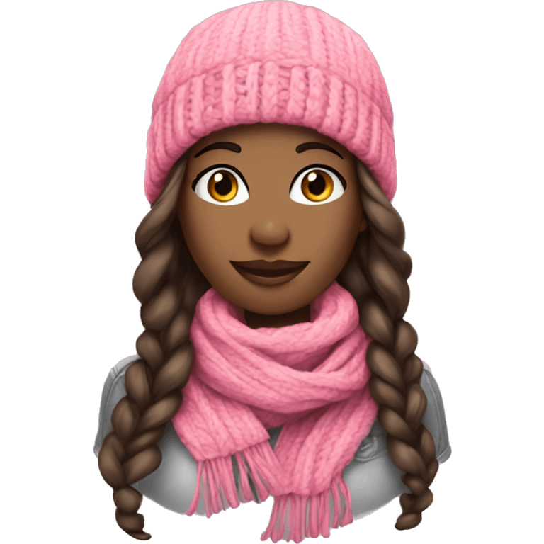  pretty black woman beanie long hair with winter pink neck scarf  emoji