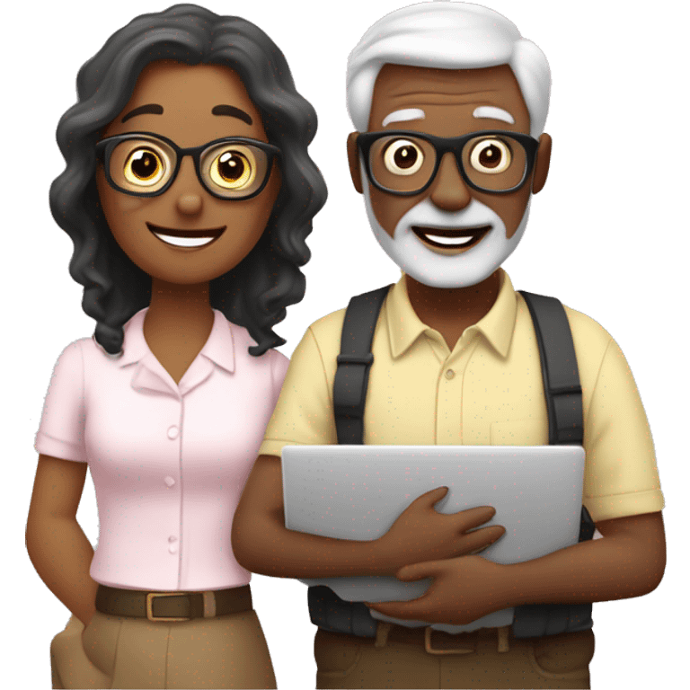 white and nerd Grandparents in Day St Valentines with laptops emoji