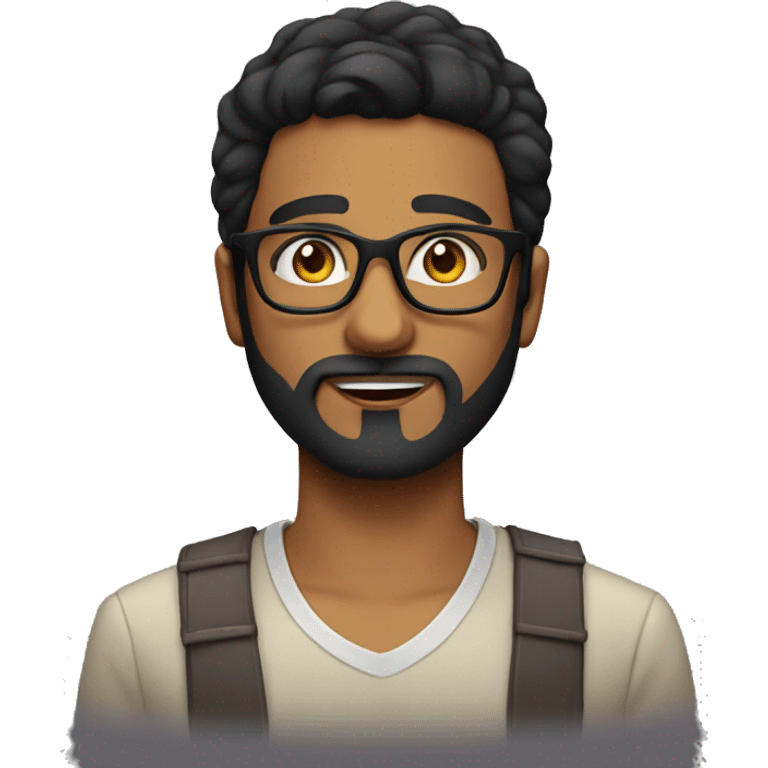 Indian guy with square glasses beard black hair emoji