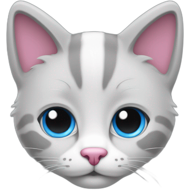 a cat with a pink nose, gray fur, blue eyes and white lower face emoji