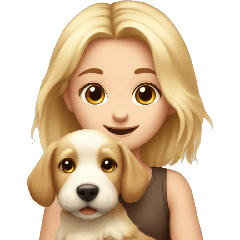 Cute blond vanilla girl with a cute fluffy brown puppy emoji