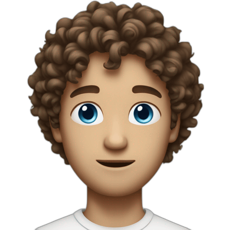 a guy with blue eyes messy curly hair brown haiur and he white emoji