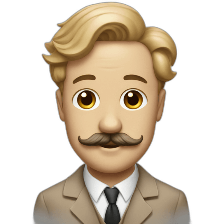 Man with side parting, Charlie Chaplin moustache and tan suit emoji