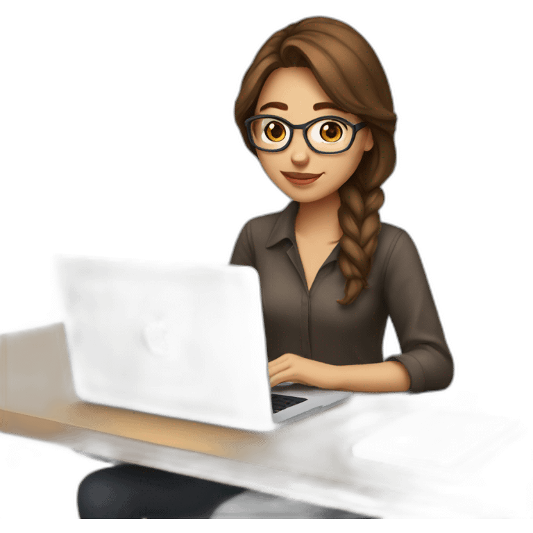 Beautiful programmer girl with brown hair working with MacBook emoji