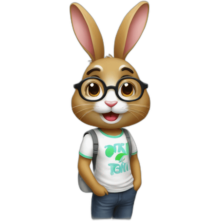 a rabbit with glasses and a T-shirt with the inscription Тишотка shows ok emoji