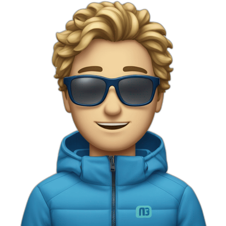 Un jeune homme blanc avec les cheveux bleus et des lunettes de ski emoji