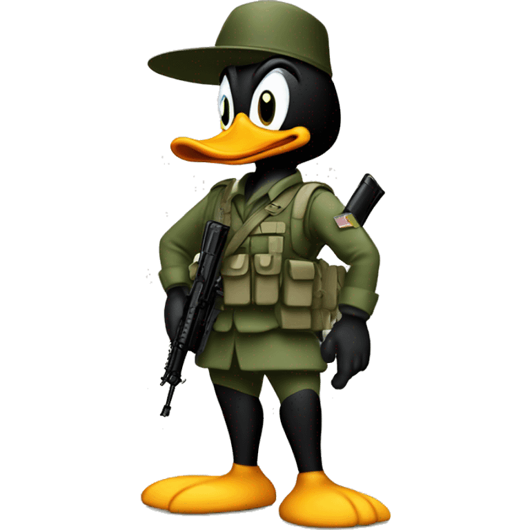 Daffy Duck in army gear with rifle emoji