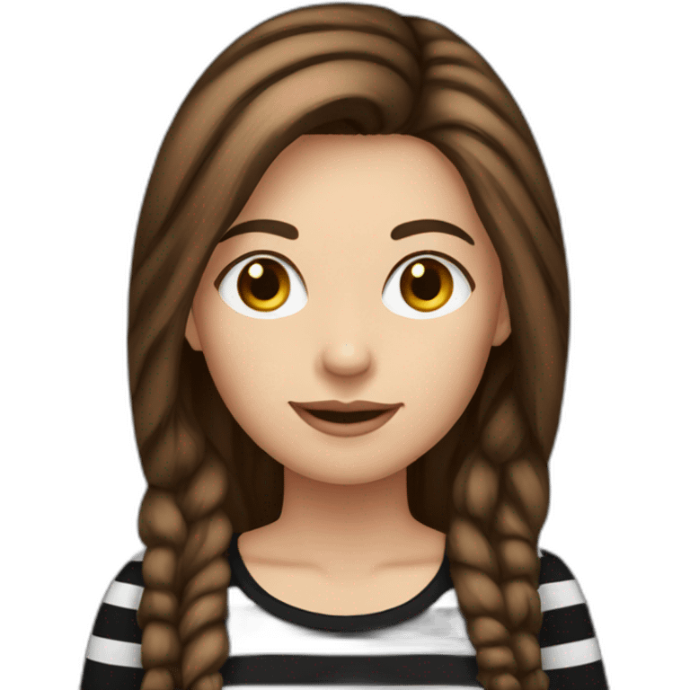 brown hair woman long hair black stripy t-shirt emoji