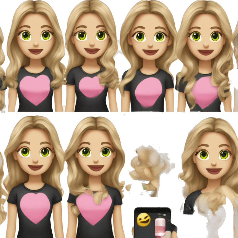 dark blonde balayage girl green eyes long hair pink lips rosy cheeks black shirt emoji