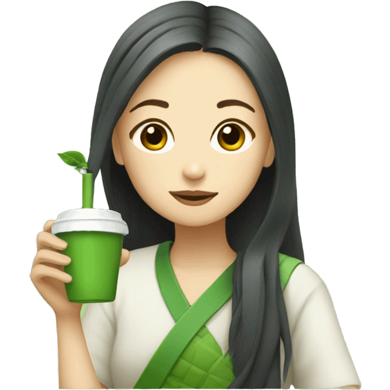 Girl drinking matcha emoji