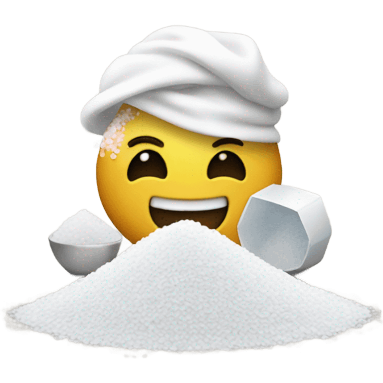 Happy emoji with a pile of salt emoji