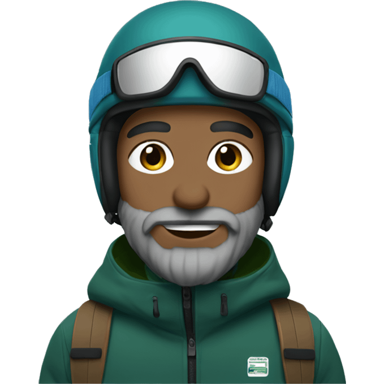 Snowboarder, black helmet, blue eyes, grey beard, dark green jacket emoji