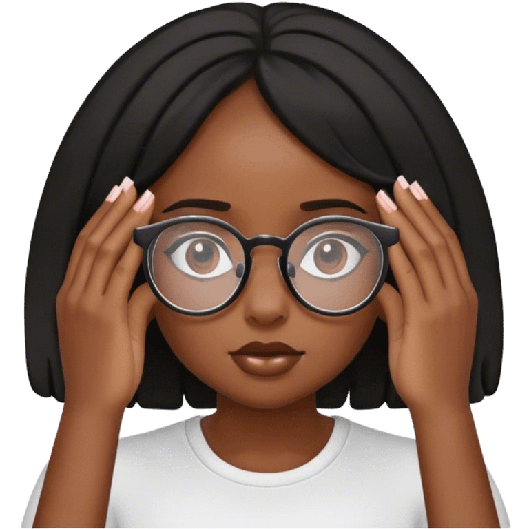 Black girl with glasses hands in front of her face  emoji